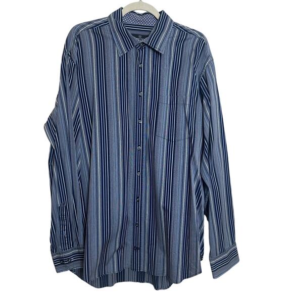 Bugatchi Uomo Blue Striped Button Down Dress Shirt sz XXL EUC - Picture 8 of 8